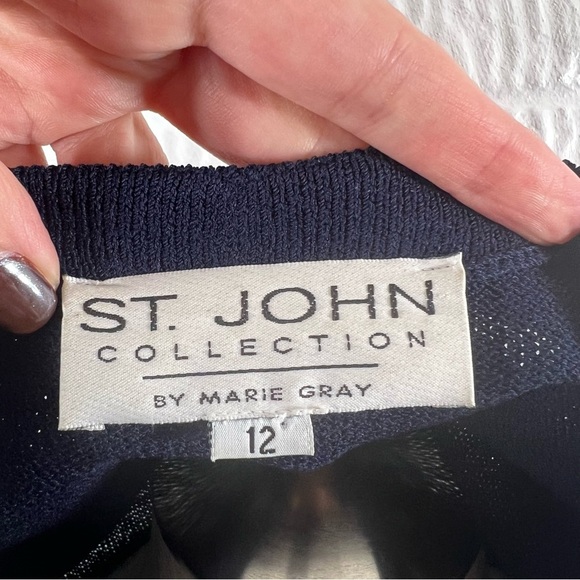 St. John Collection Navy Santana Knit Pant Suit Set Jacket 10 Pants 12 - Picture 7 of 7